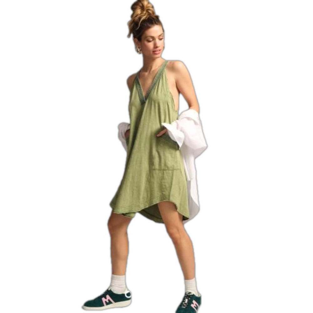 Anthropologie Daily Practice Carlie Dress, sage green v-neck mini dress M  NWT